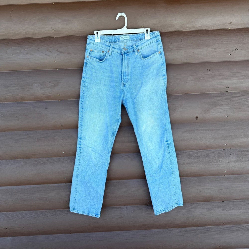 ZARA TRF Light Wash High-Rise Straight Leg Jeans Size 10 Womens